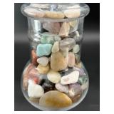 Decorative Footed Glass Apothecary Jar with Assorted Polished Gemstones.    5 lbs 11.5 oz / 2 kg 597 g
