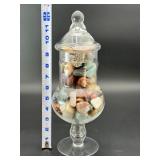 Decorative Footed Glass Apothecary Jar with Assorted Polished Gemstones.    5 lbs 11.5 oz / 2 kg 597 g
