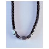 Elegant Monochrome Jewelry Set: Faceted Quartz Statement Piece & Sleek Hematite Strand