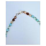 Handcrafted Turritella Agate Fossil & Mixed Gemstone Beaded Pendant Necklace