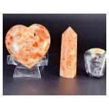 Luminous Sunstone & Polished Amethyst Crystal Trio.   9 oz / 256 g.