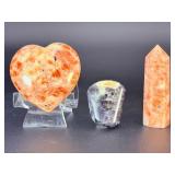 Luminous Sunstone & Polished Amethyst Crystal Trio.   9 oz / 256 g.