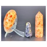 Luminous Sunstone & Polished Amethyst Crystal Trio.   9 oz / 256 g.