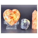 Luminous Sunstone & Polished Amethyst Crystal Trio.   9 oz / 256 g.