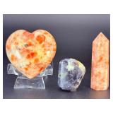 Luminous Sunstone & Polished Amethyst Crystal Trio.   9 oz / 256 g.