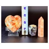 Luminous Sunstone & Polished Amethyst Crystal Trio.   9 oz / 256 g.