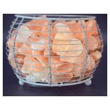 Large Himalayan Pink Salt Basket Lamp – White Metal Wire Frame – Dimmable Glow.   6 lbs 10.1 oz / 3 kg 11 g.