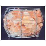 Large Himalayan Pink Salt Basket Lamp – White Metal Wire Frame – Dimmable Glow.   6 lbs 10.1 oz / 3 kg 11 g.
