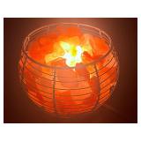 Large Himalayan Pink Salt Basket Lamp – White Metal Wire Frame – Dimmable Glow.   6 lbs 10.1 oz / 3 kg 11 g.