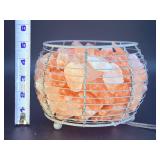Large Himalayan Pink Salt Basket Lamp – White Metal Wire Frame – Dimmable Glow.   6 lbs 10.1 oz / 3 kg 11 g.