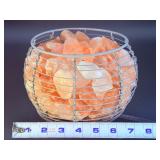 Large Himalayan Pink Salt Basket Lamp – White Metal Wire Frame – Dimmable Glow.   6 lbs 10.1 oz / 3 kg 11 g.