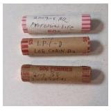 3 Rolls - 2009 Bicentennial Series Lincoln Cents (2009-D-BU-LogCabin);(2009-S-BU-Professional Life); (2009-S-BU-Bicentennial) - UNC.