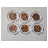 6 AU-BU -Encapsulated Wheat Pennies (1944D, 1952D,1953S,1955S, 1954S,1954S)