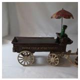 Vintage Cast Iron Fruits & Vegetables Wagon w/Horses - Sunny Brook Farms - 14" L x 5" H x 5"W