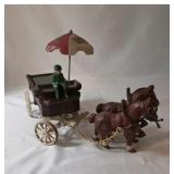 Vintage Cast Iron Fruits & Vegetables Wagon w/Horses - Sunny Brook Farms - 14" L x 5" H x 5"W