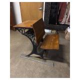 Antique School Desk with Folding Seat Wood & Cast Iron