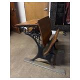 Antique School Desk with Folding Seat Wood & Cast Iron