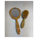 Vintage Pearlized Gold Celluloid Hand Held Mirror & Lid for Dresser set