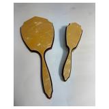 Vintage Pearlized Gold Celluloid Hand Held Mirror & Lid for Dresser set