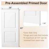 Jubest 36" X 80" Raised 2-Panel Square Smooth White Primed Hollow Core Interior Door