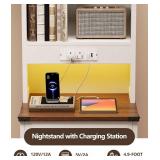 Whiurmezz Farmhouse Tall Nightstand with Bookshelf