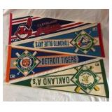 4 Baseball Pennats - Indians, Blue Jays, Tigers, A’s