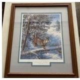 Herb Brooks Autographed "Fast Moving Game - Whitetail Deer" by James Meger, Framed and Matted