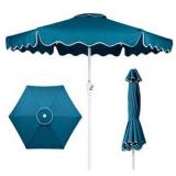 New 7.5ft Patio Market Umbrella,Wavy Trim, UV-Fade-Resistant, Crank & Tilt