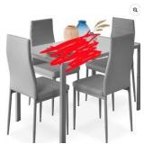 4 Upholstered PU Chairs, Metal Steel Frame - Gray Dining Chairs