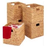 13x13in Pack of 5 Cube Storage Baskets, Water Hyacinth Multipurpose Collapsible Organizers