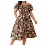 New 2xl woman’s green floral off the shoulder dress