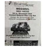 New HearthSense MO24HVL Natural Gas Vented Fireplace Logs Set with Match Light, 55000 BTU,