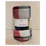 NEW MAINSTAYS PLUSH THROW RED & GRAY PLAID