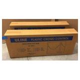 (2) U-LINE Crowd Control Stands 3361; Reel of yellow plastic chain links.