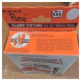 (4) PONY clamp fixtures. (2) Band clamps, steel t-bar clamps.