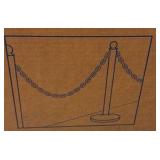 (2) U-LINE Crowd Control Stands 3361; Reel of yellow plastic chain links.