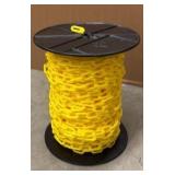 (2) U-LINE Crowd Control Stands 3361; Reel of yellow plastic chain links.
