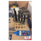 (2) VISES, precision parallel set, drill bits, grinder discs, saw blades L rulers, hacksaw blades, hardware