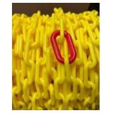 (2) U-LINE Crowd Control Stands 3361; Reel of yellow plastic chain links.