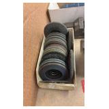 (2) VISES, precision parallel set, drill bits, grinder discs, saw blades L rulers, hacksaw blades, hardware