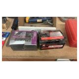 (2) VISES, precision parallel set, drill bits, grinder discs, saw blades L rulers, hacksaw blades, hardware