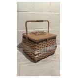 Vintage Wicker Sewing Notions Basket Embroidered Top