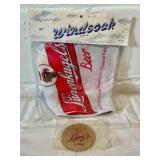 Leinenkugel Windsock and 1994 Christmas Metal Ornament