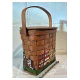 Putney Vermont Basketville Purse woven Wood Handle Wicker Basket