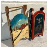 2 wood Christmas Sleigh’s Wall Art Hanging Hand Painted