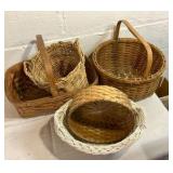 Group of 5 vintage wicker wood baskets