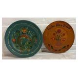 2 vintage Norwegian rosemalded wood plates