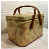 Vintage tin wood handled picnic basket/sewing box