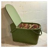 Large vintage wicker and wood green picnic/sewing basket