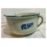 Pottery spitoon handled bowl blue and white